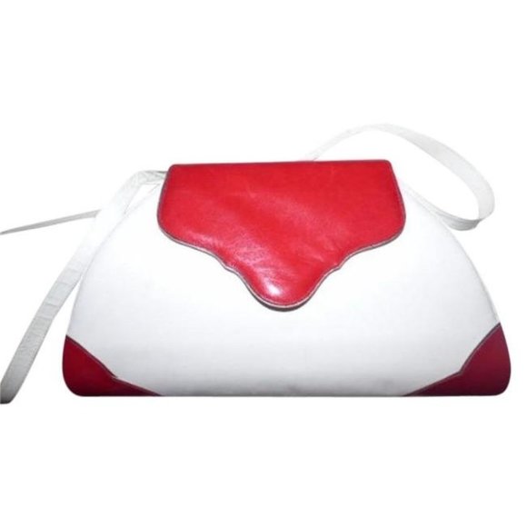 Vintage Bally White Leather w Brick Red Accents Shoulder Satchel - Picture 1 of 5